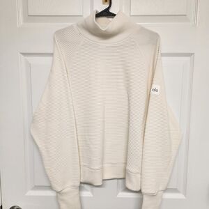 ALO Yoga Cream Ribbed Turtleneck Sweater